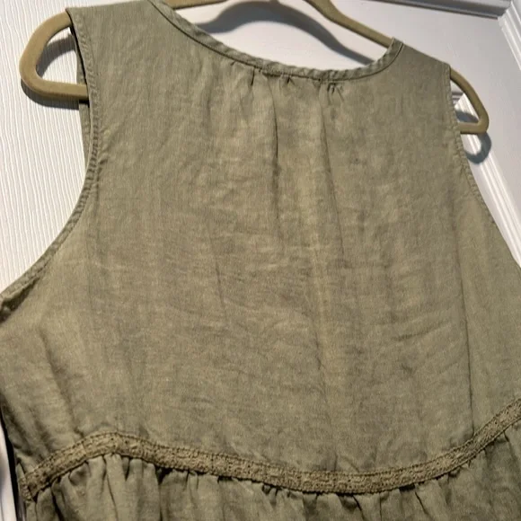 👗Lucky Brand Linen Sleeveless V Neck Tiered Midi Dress - Picture 8 of 10